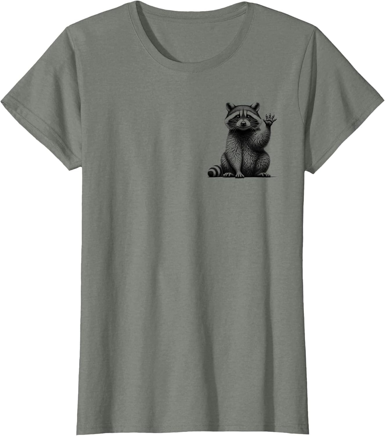 Cute Waving Raccoon in Drawing Style on Chest