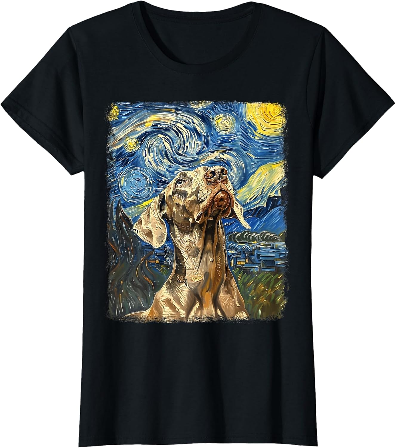 Weimaraner Dog Starry Night Painting