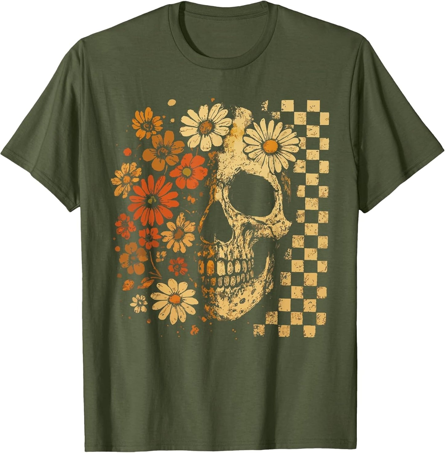 Floral Skull Grunge Retro Aesthetic Design