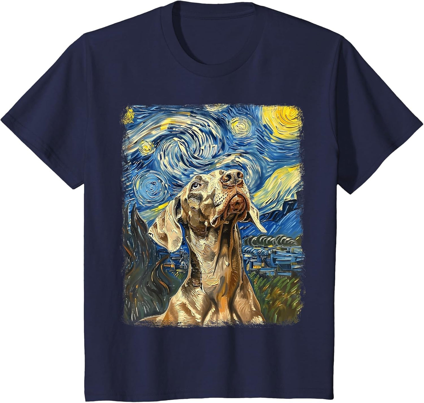 Weimaraner Dog Starry Night Painting