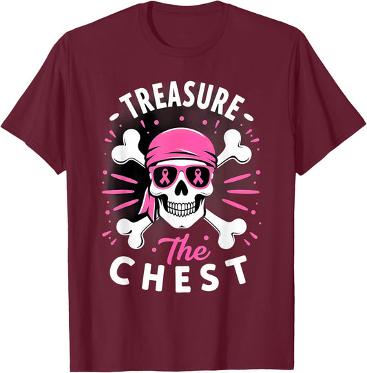 Breast Cancer Awareness Pirate Treasure the Chest T-Shirt - T-Shirt | Maroon