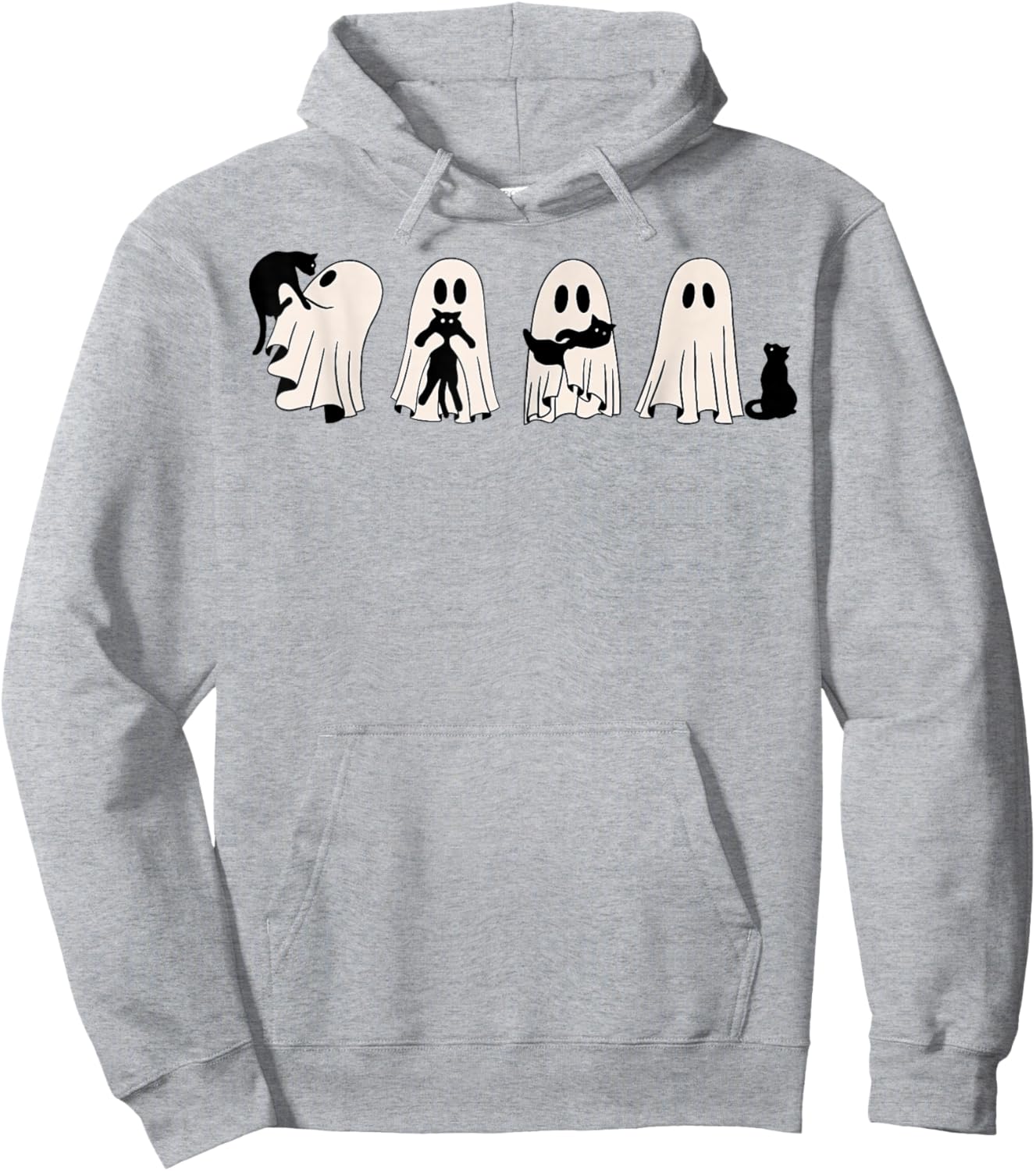 Ghost And Black Cat, Cute Ghost Holding Cat Hoodie - Hoodie | Ash