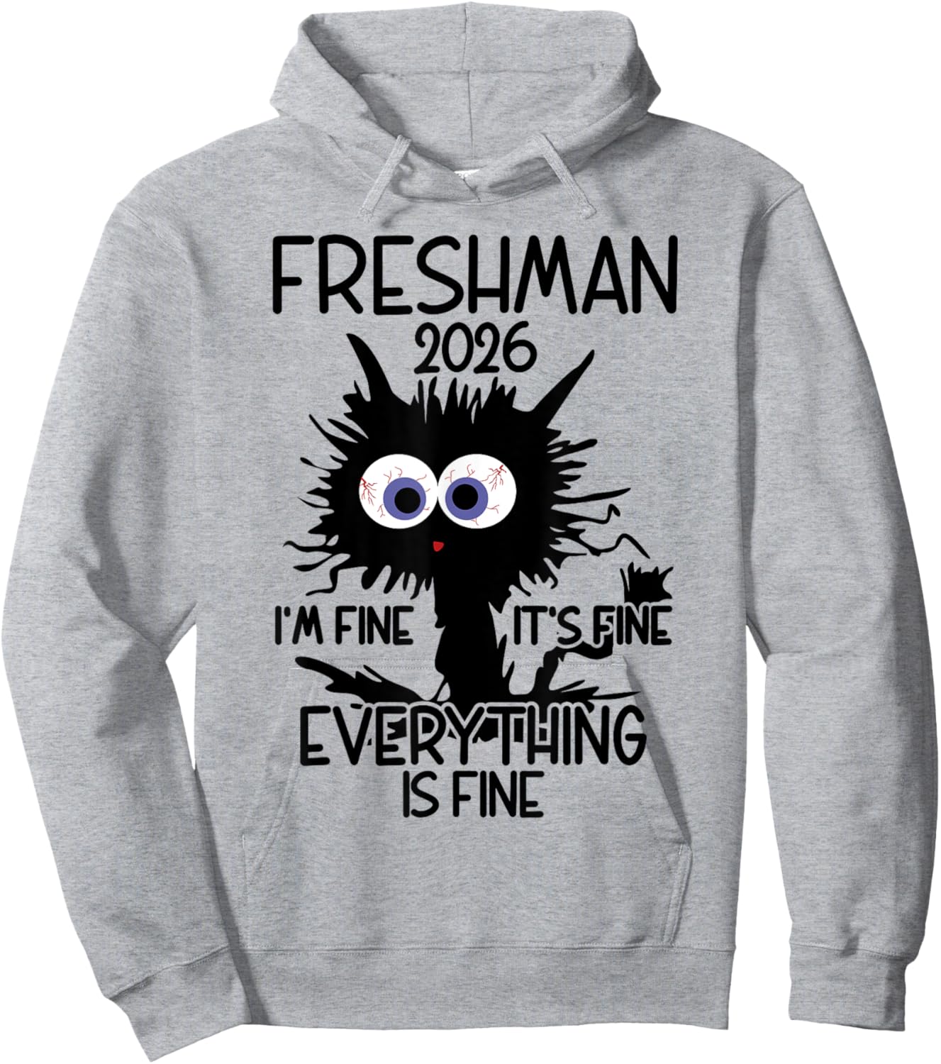 I'm Fine It's Fine Cat Highschool Freshman 2026 Hoodie - Hoodie | Ash