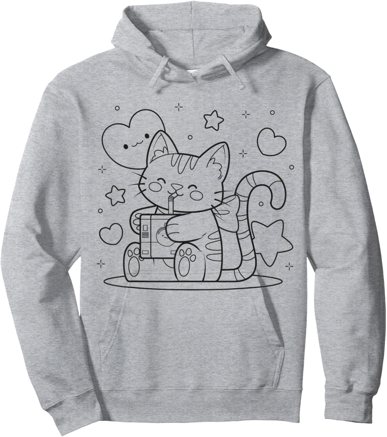 Cat drinking iced tea to paint and color Hoodie - Hoodie | Ash
