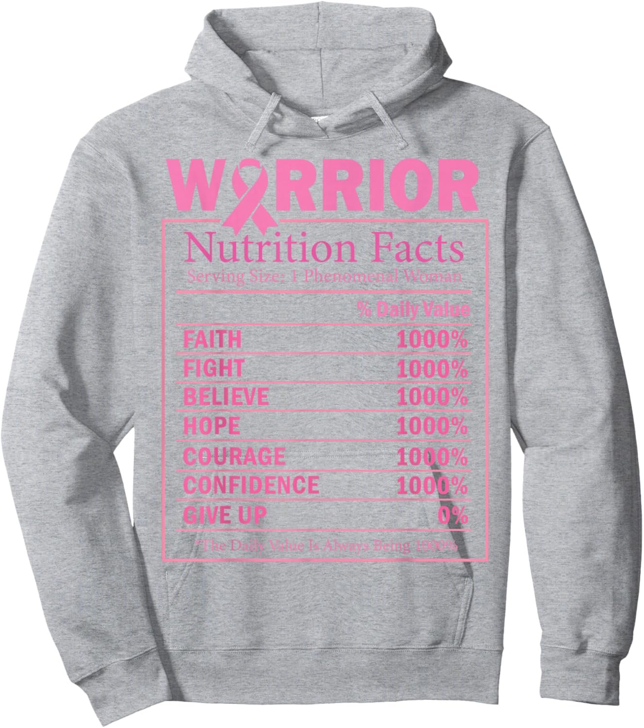 Warrior Nutrition Facts Breast Cancer Awareness Hoodie - Hoodie | Ash