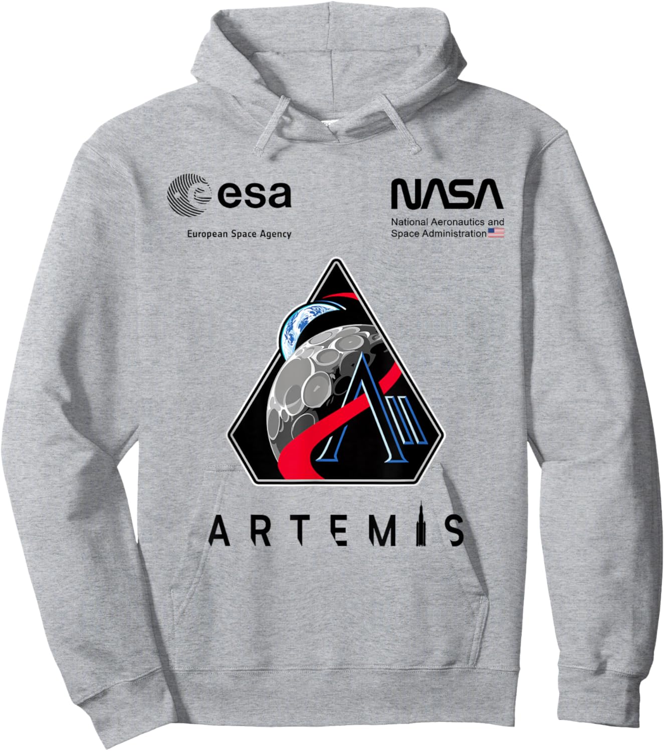 NASA Artemis II Mission Patch Worm und ESA Logo Hoodie - Hoodie | Ash