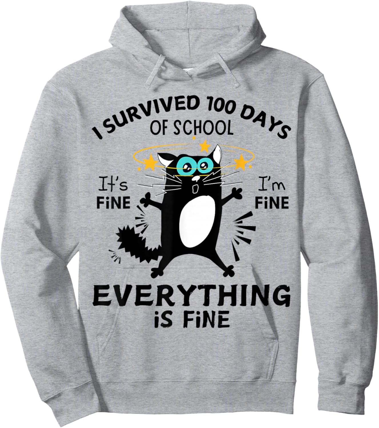 Funny Cat I Survived 100 Days Of School Hoodie - Hoodie | Ash