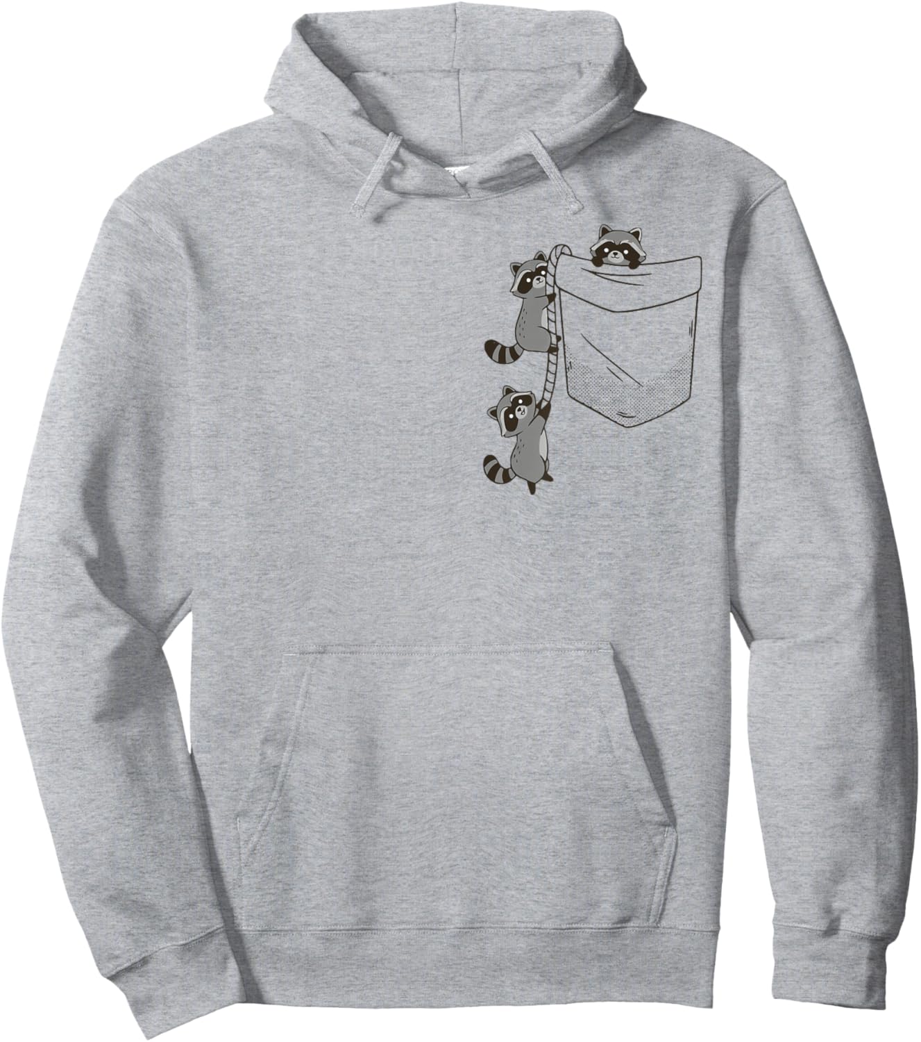 Cute Raccoons Climbing into Pocket Fun Design Hoodie - Hoodie | Ash
