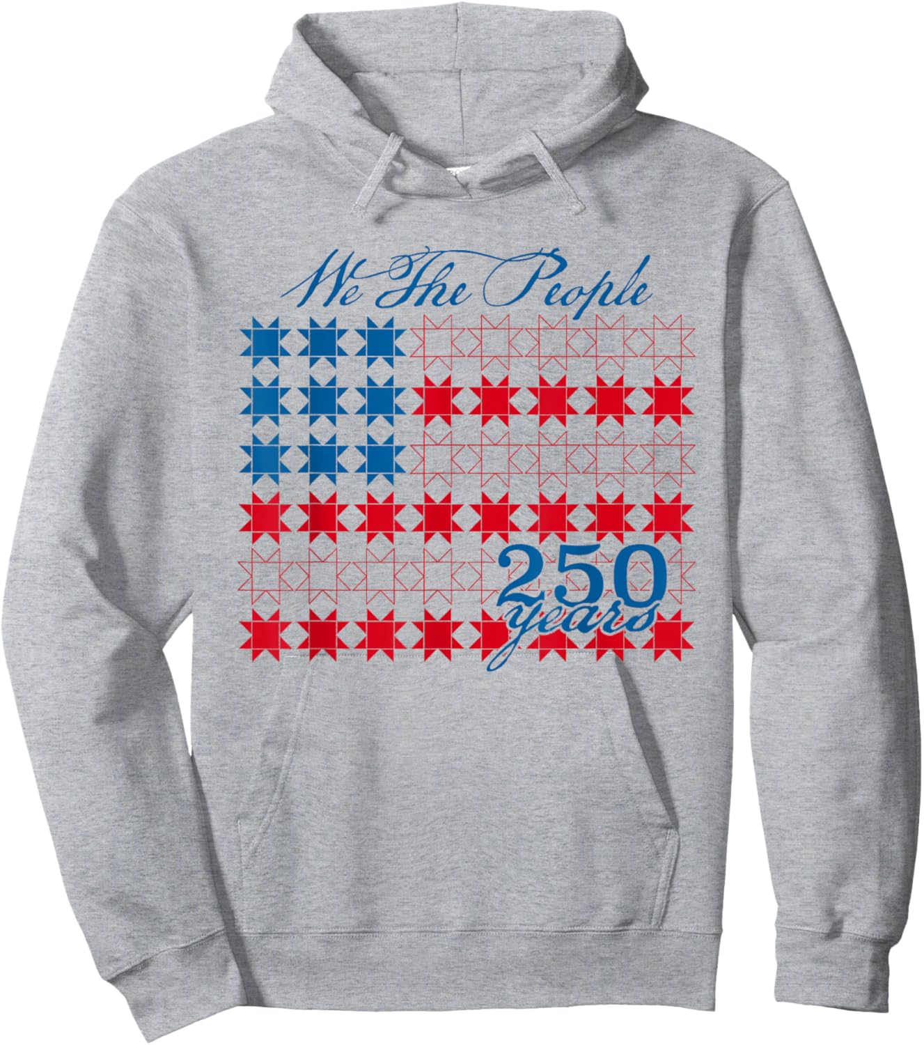 We The People 250 Years Patriotic Quilt Flag Hoodie - Hoodie | Ash