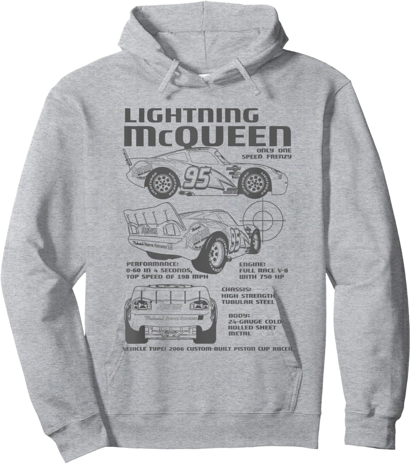 Cars Lightning McQueen Only One Diagram Hoodie - Hoodie | Ash