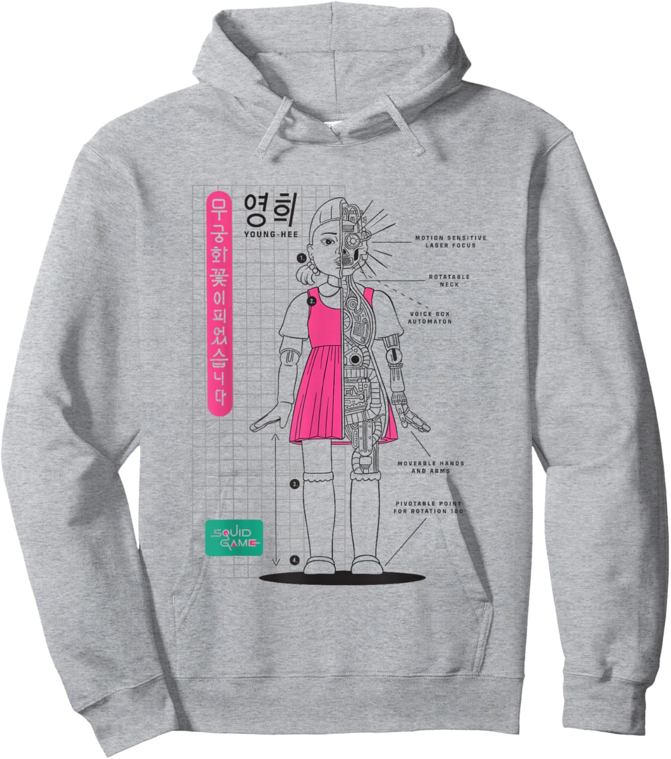Squid Game 2 Young-Hee Giant Doll Schematics Hoodie - Hoodie | Ash