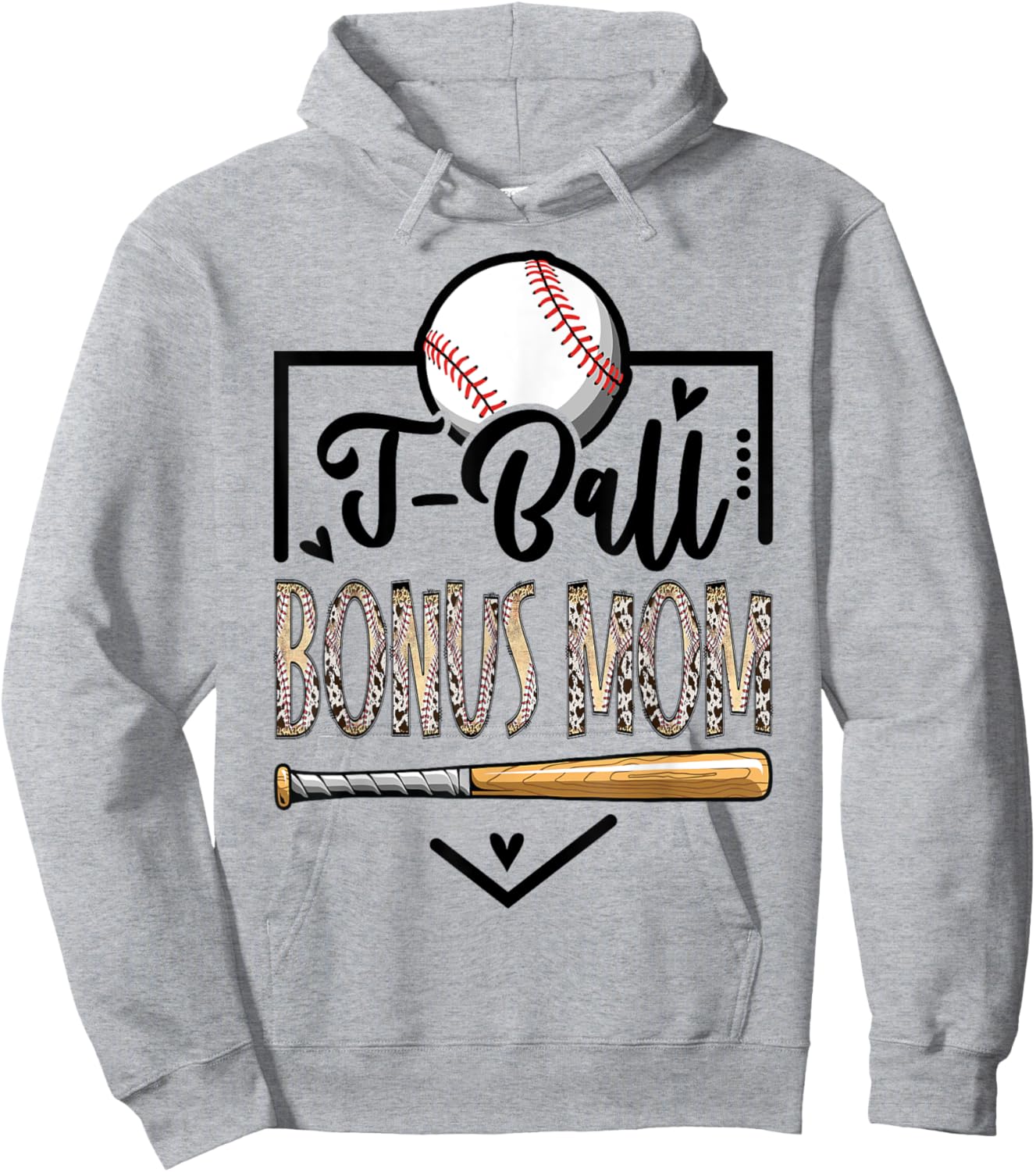 T-Ball Bonus Mom Leopard Funny Ball Game Day Hoodie - Hoodie | Ash