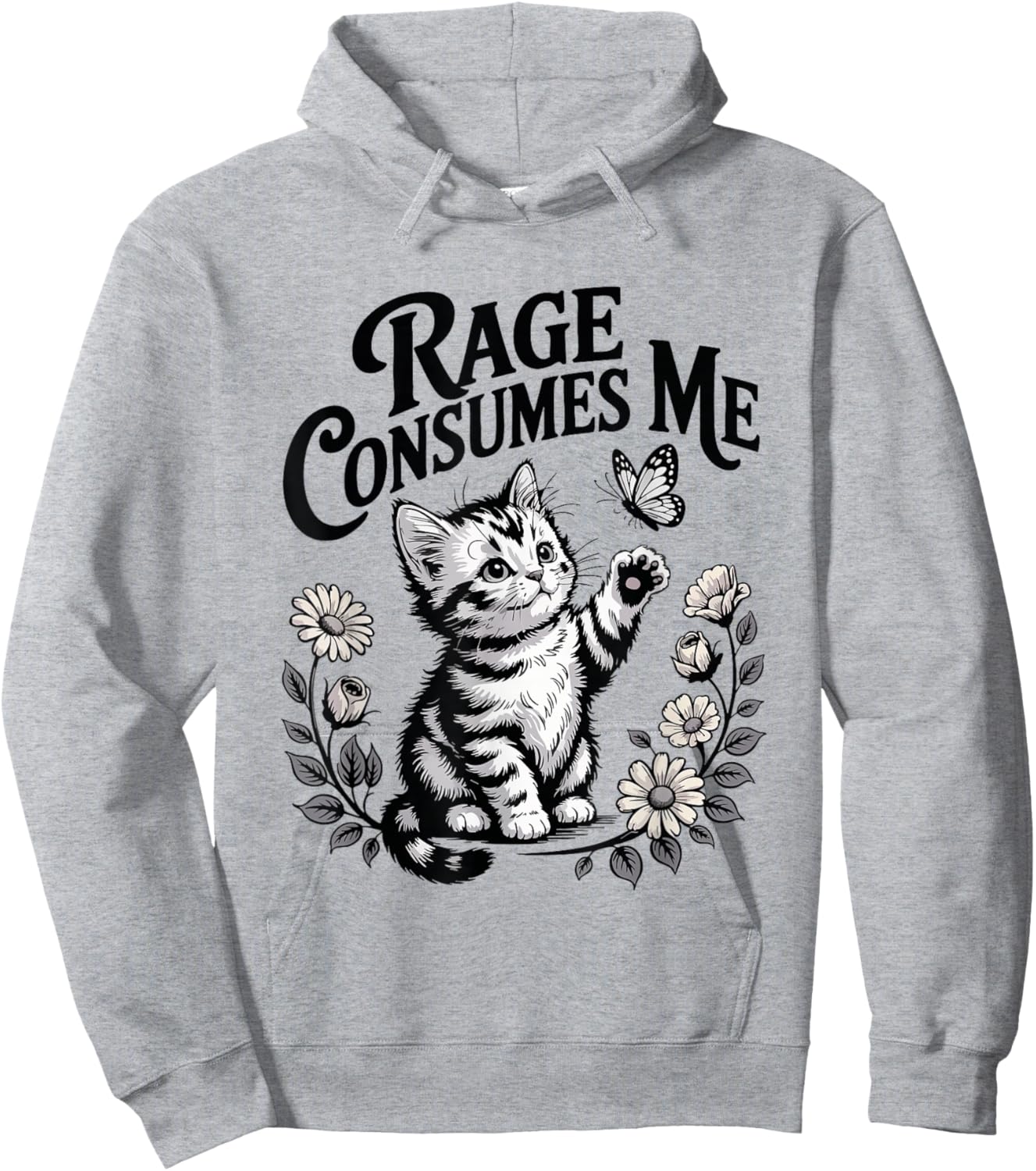 Rage Consumes Me Kitten Butterfly Hoodie - Hoodie | Ash