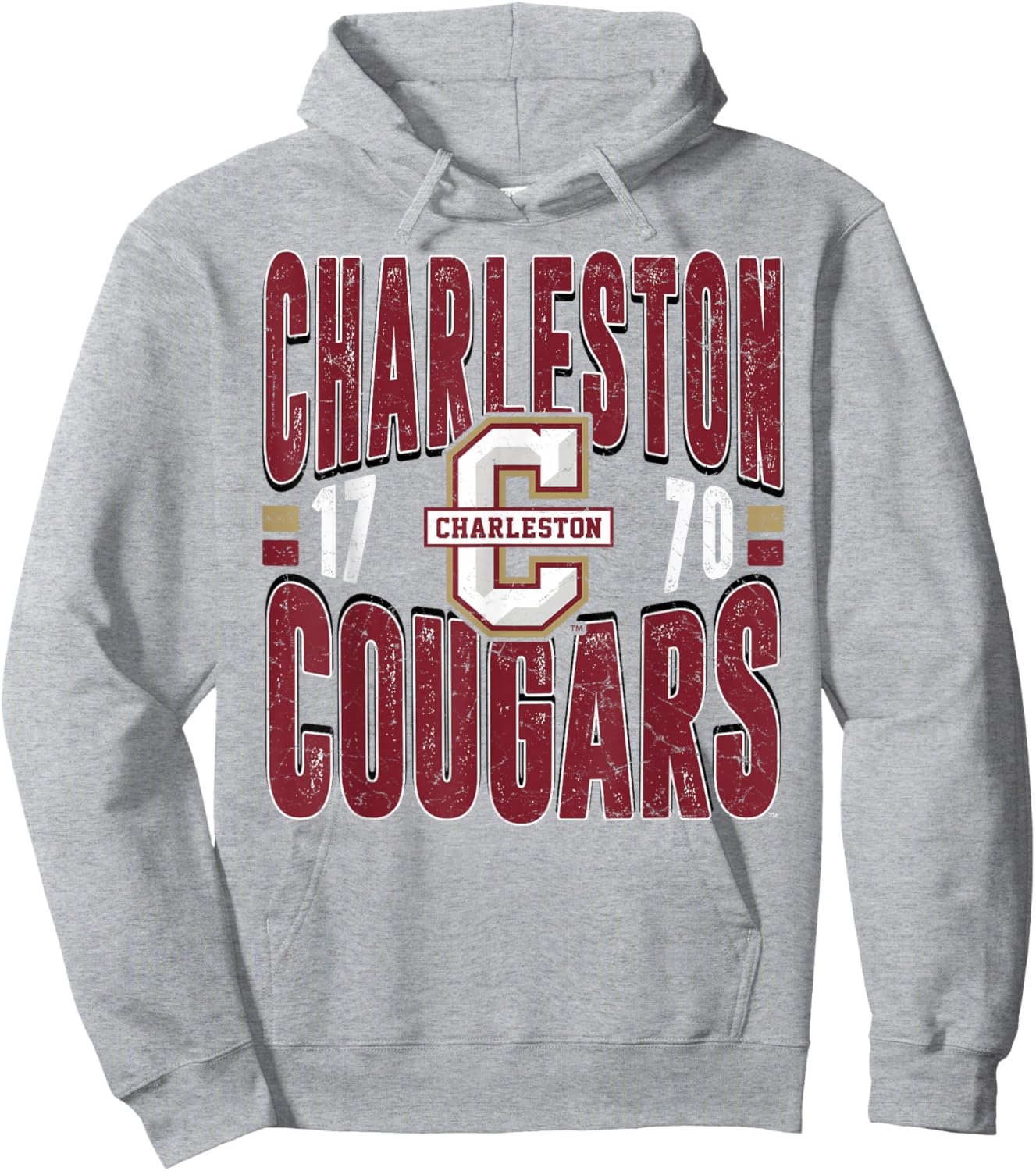 Charleston Cougars Vintage 90's Retro Gray Hoodie - Hoodie | Ash