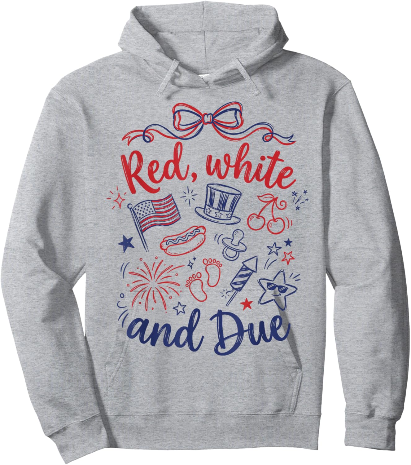 Red White and Due 4th of July Pregnancy Reveal Hoodie - Hoodie | Ash