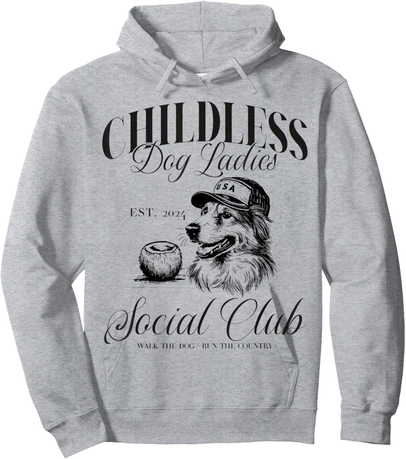 Childless Dog Lady Ladies USA Vintage 2024 Hoodie - Hoodie | Ash