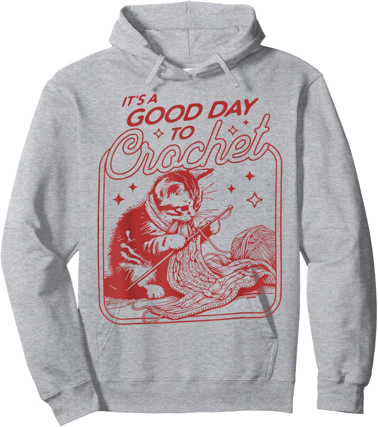 Funny Crochet Cat Graphic Hoodie - Hoodie | Ash