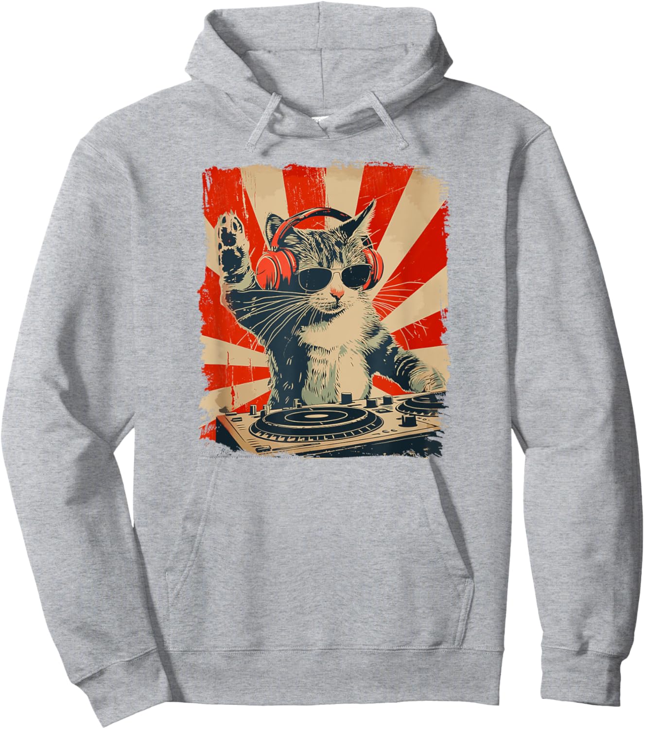 Funny DJ Cat Disco Sound Tech Headphone Music Hoodie - Hoodie | Ash
