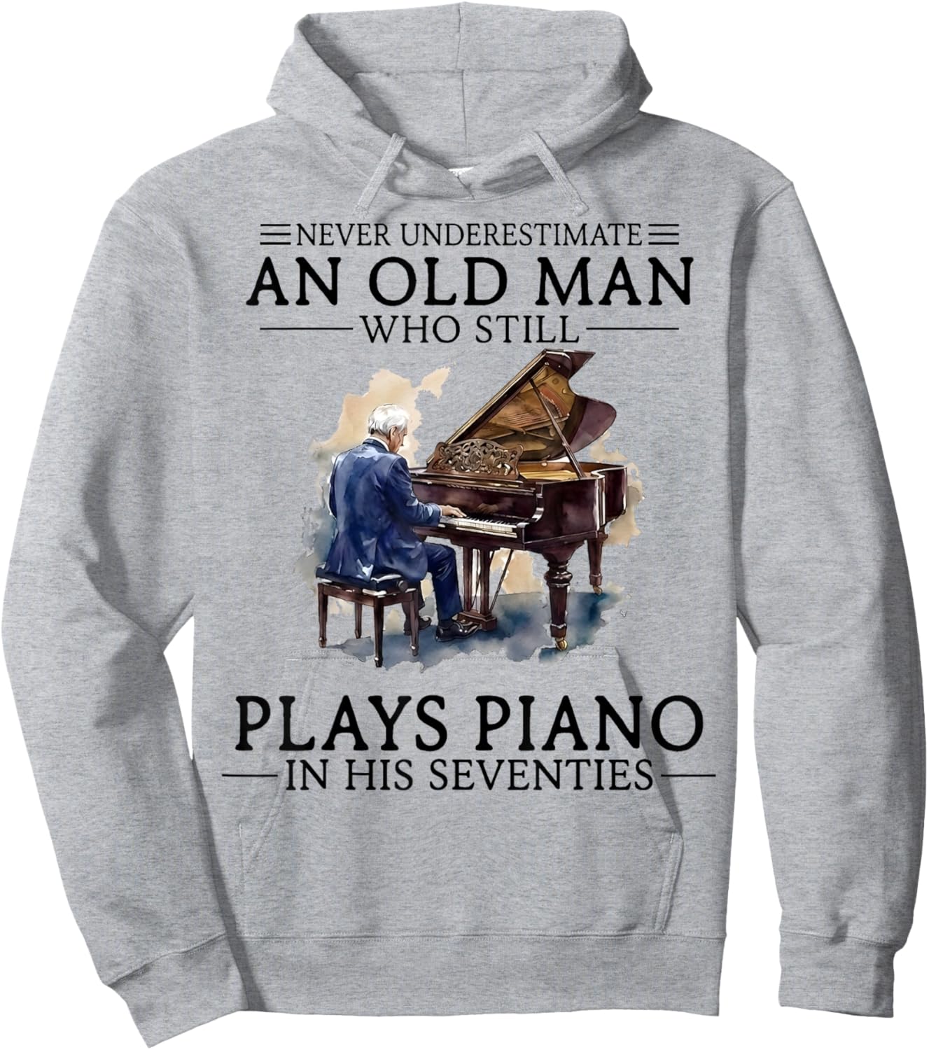 Vintage Old Man Piano Musician Gifts Women Kids Hoodie - Hoodie | Ash