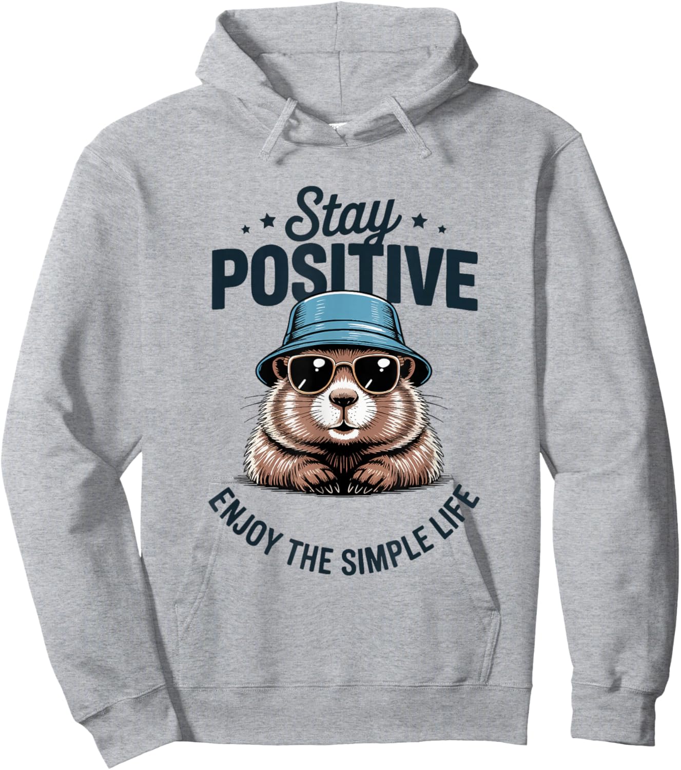 Motif Castor Mignon Stay Positive Funny Graphic Hoodie - Hoodie | Ash