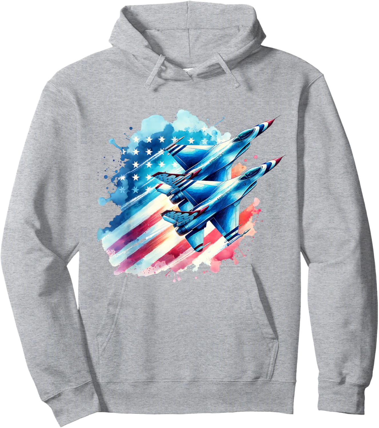 Boys 4th Of July American USA Flag Fighter Jet Hoodie - Hoodie | Ash