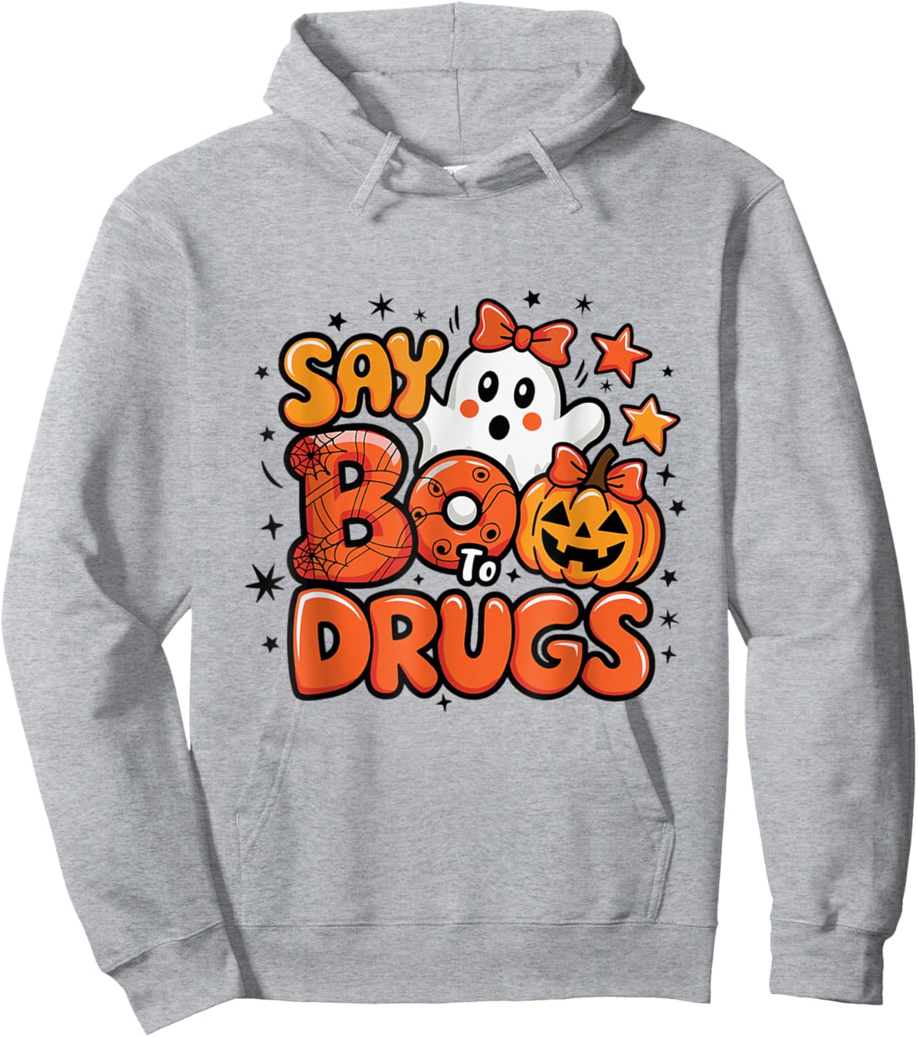 Say Boo Drug-Free Red Ribbon Ghost Halloween Hoodie - Hoodie | Ash