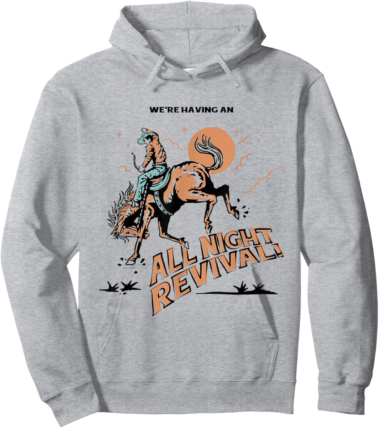 All Night Revival Cowboy Country Retro Hoodie - Hoodie | Ash
