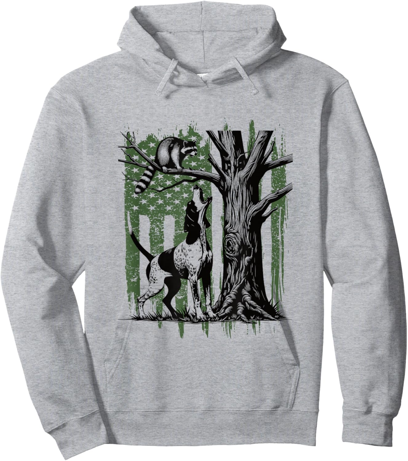 Patriotic Coon Hunting Dog American Flag Hoodie - Hoodie | Ash