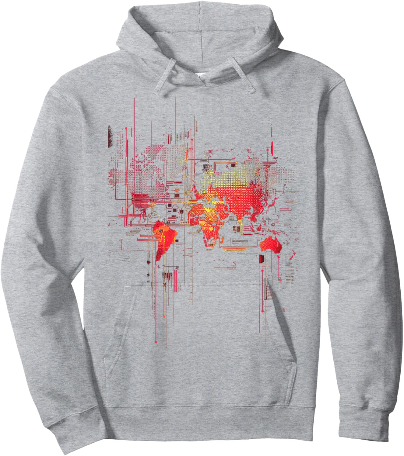 Digital Glitch World Map Hoodie - Hoodie | Ash