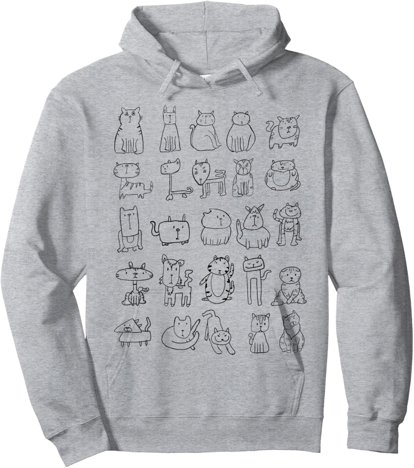A Kitty Collection Of Cat Doodles Hoodie - Hoodie | Ash