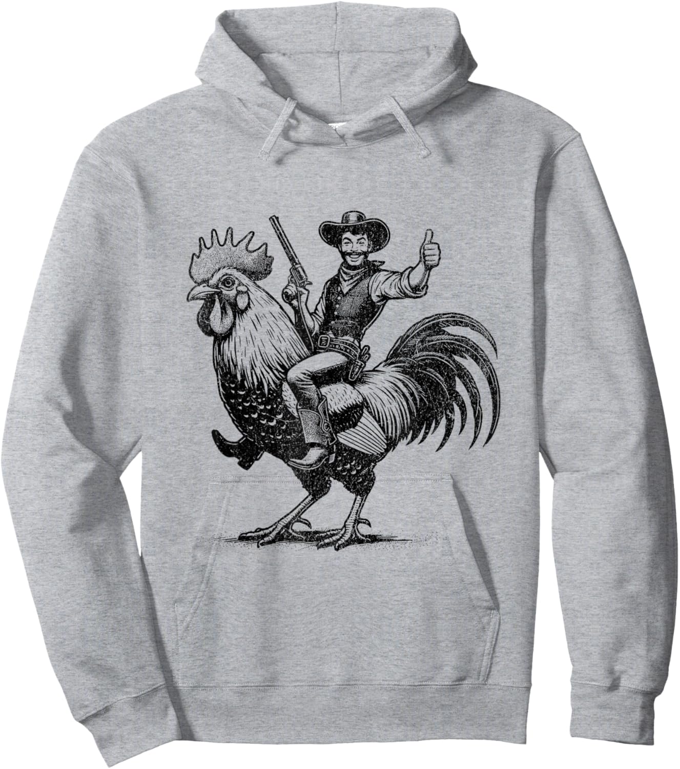 Funny Vintage Cowboy Riding Chicken Hoodie - Hoodie | Ash