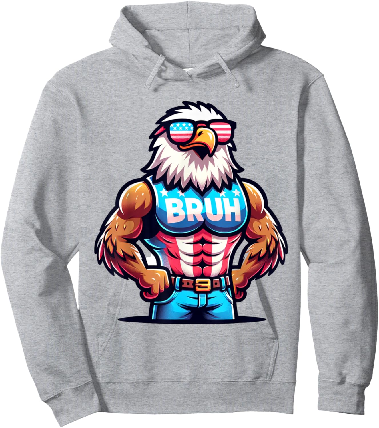 July 4th Bruh Eagle American Flag Hoodie - Hoodie | Ash