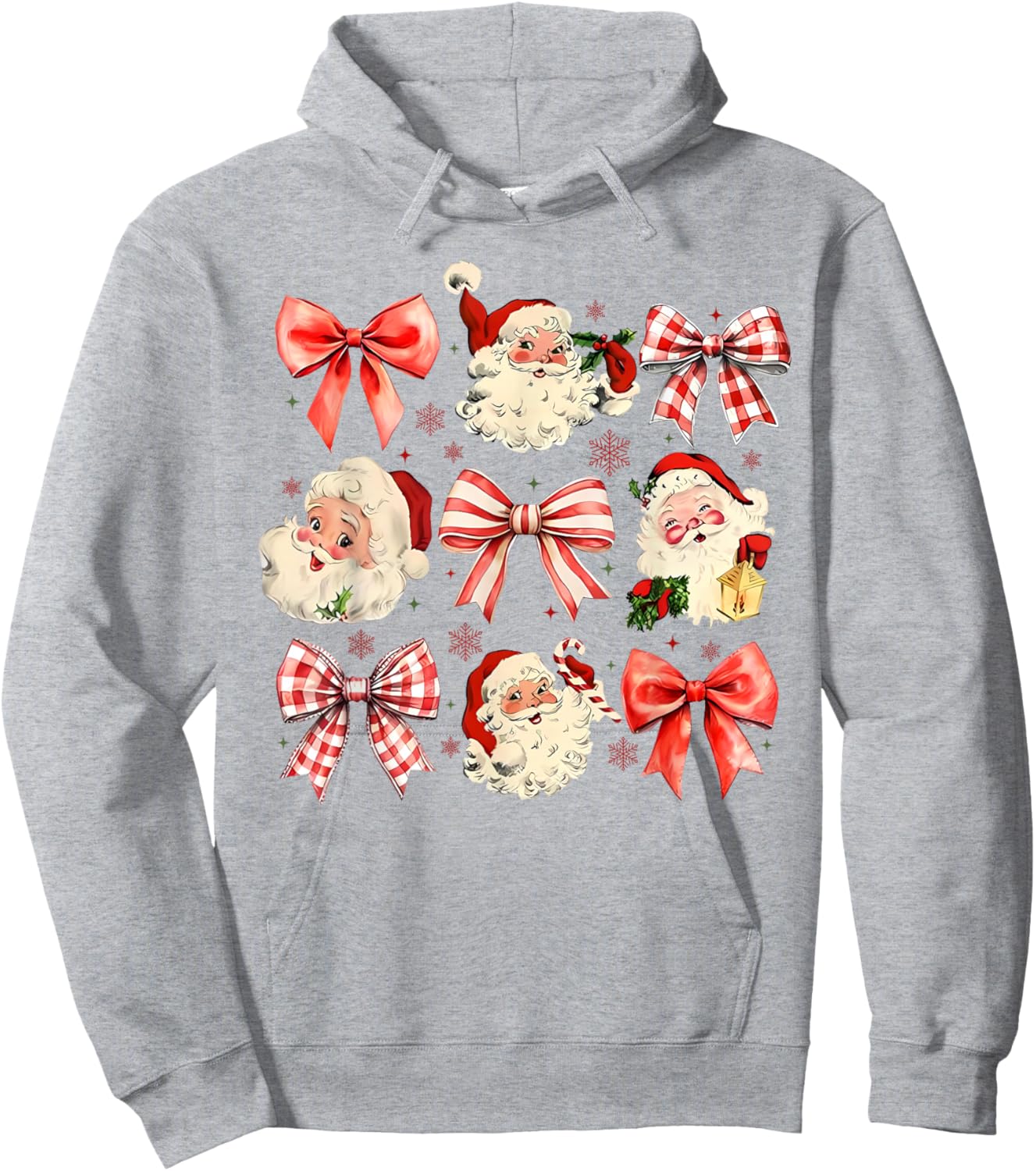 Retro Coquette Santa Red Bows Christmas Girl Hoodie - Hoodie | Ash