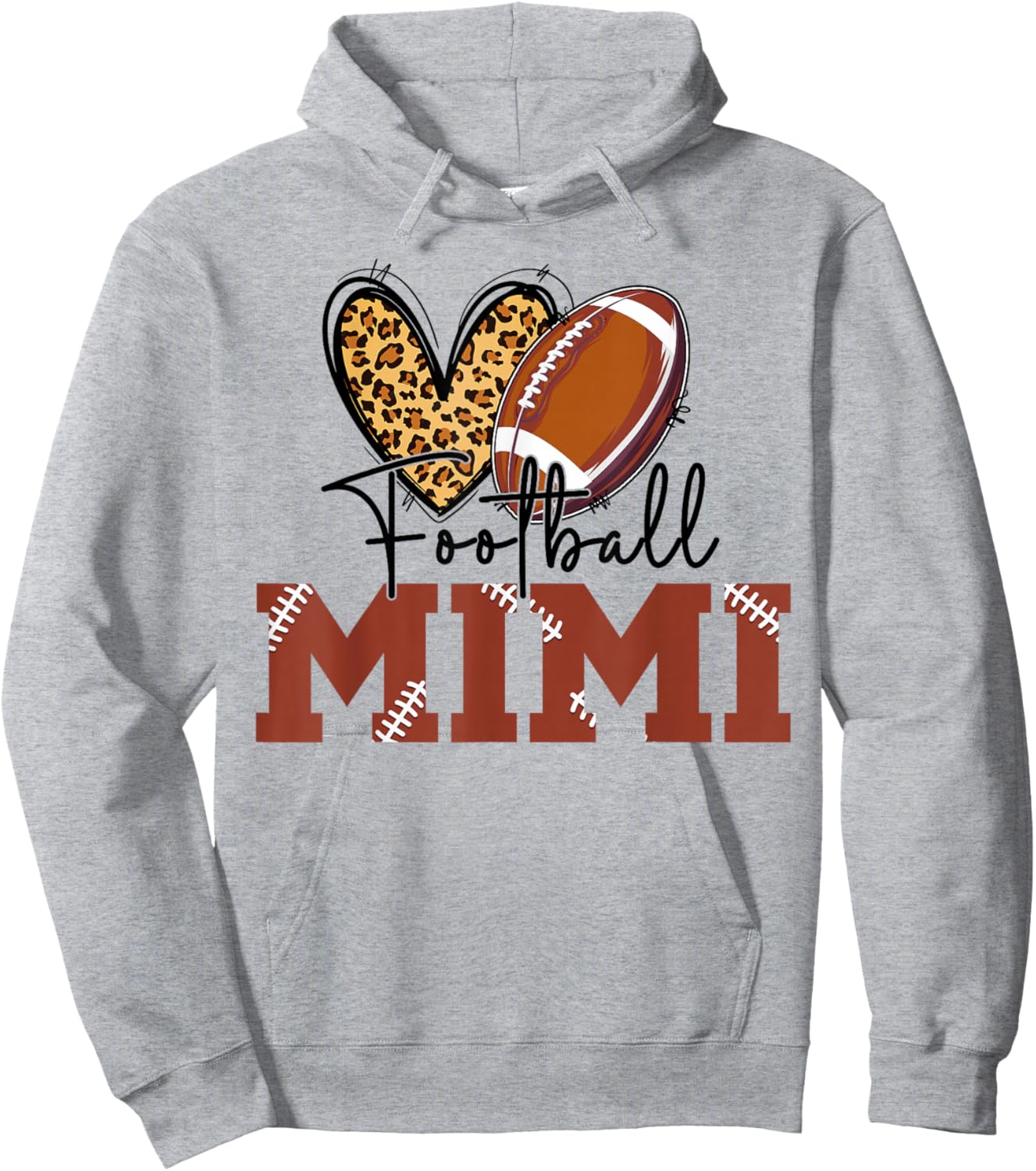 Football Mimi Leopard Heart Football Lover Hoodie - Hoodie | Ash
