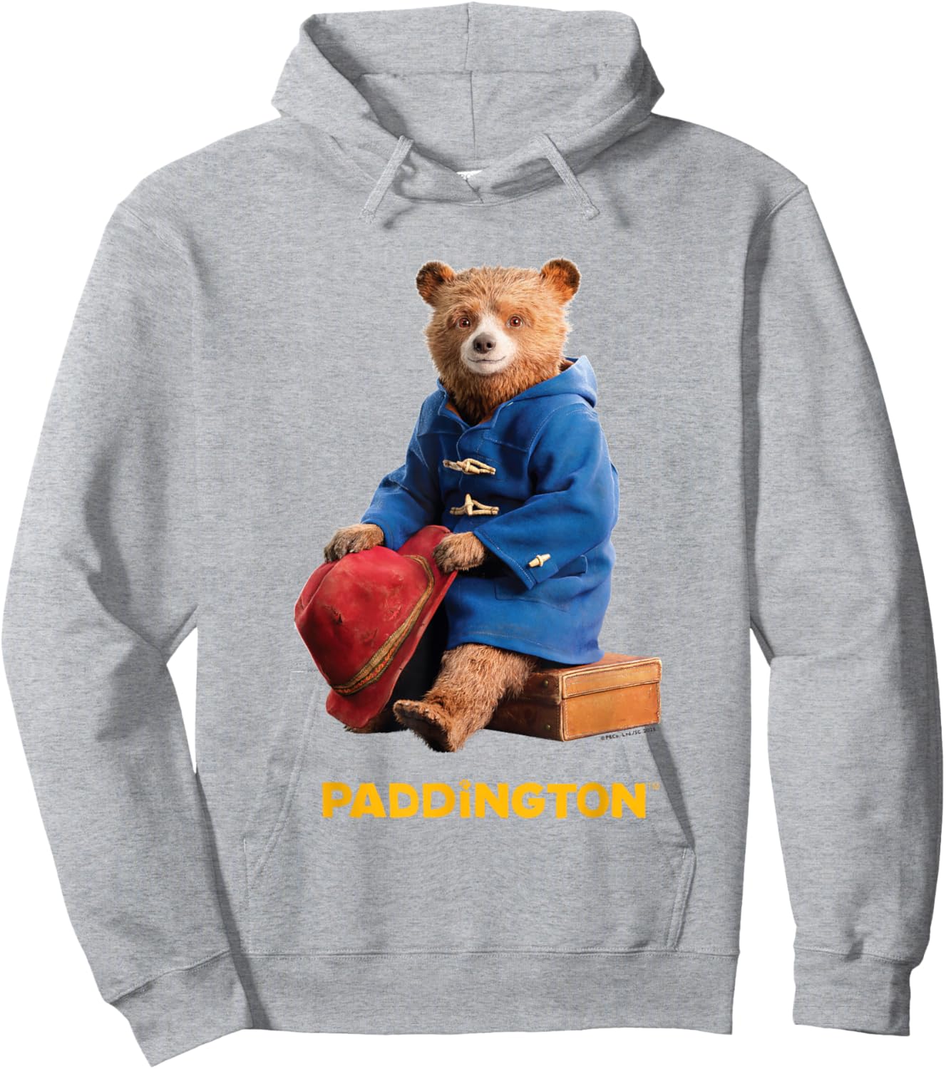 Paddington Bear in Peru Sat on Suitcase Hoodie - Hoodie | Ash