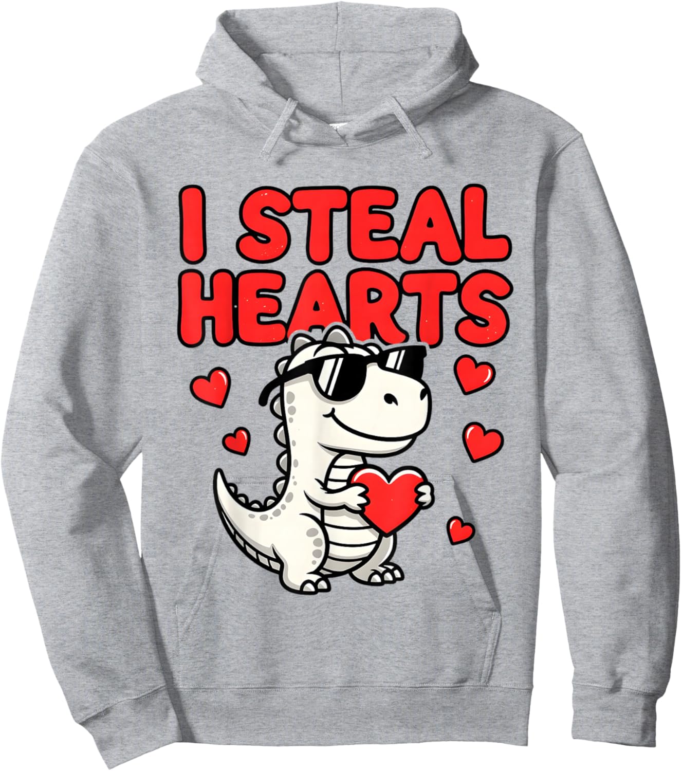 I Steal Hearts Dinosaur T-Rex Valentines Day Hoodie - Hoodie | Ash