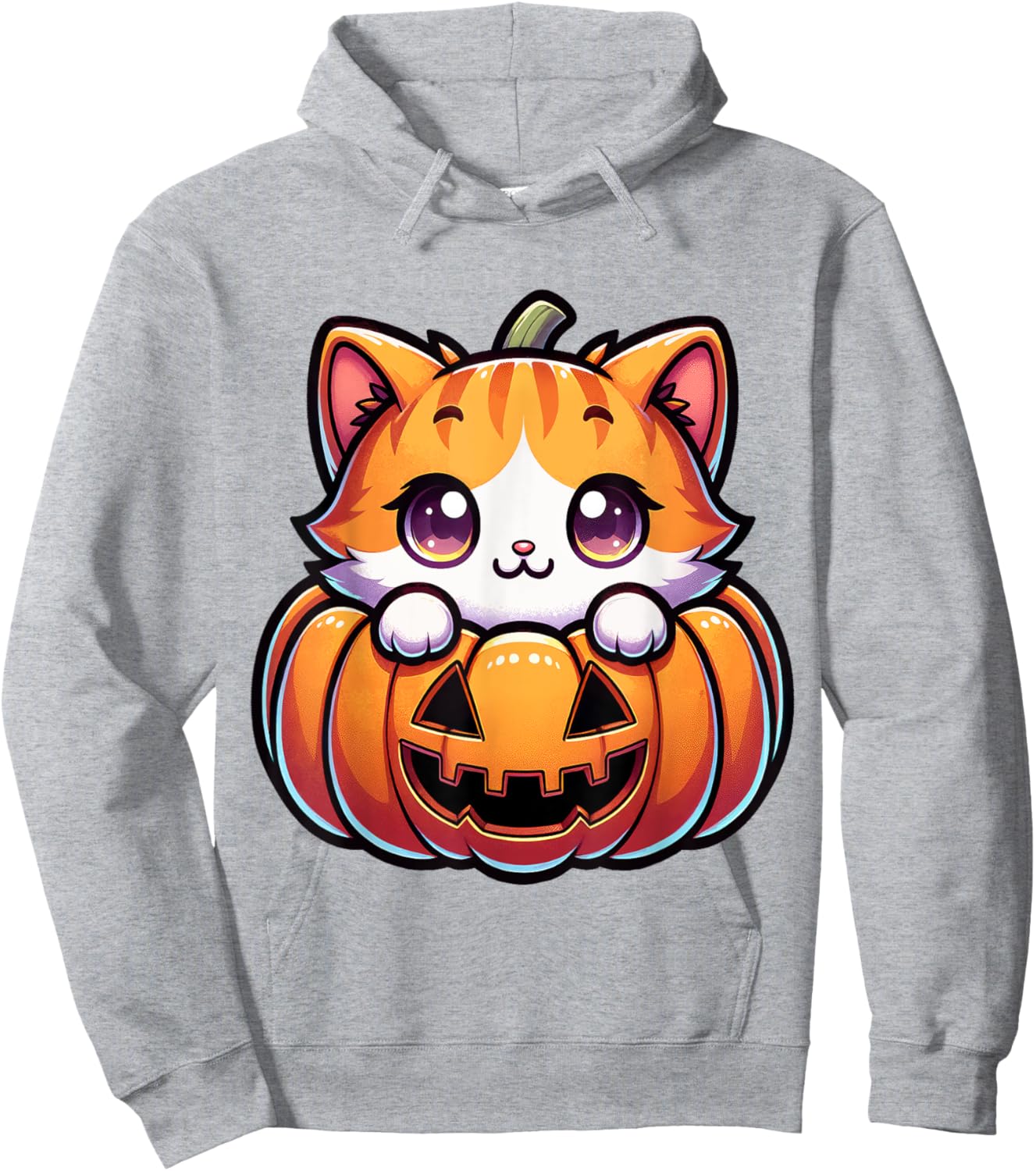 Halloween Cat Funny Fall Pumpkin Cat Lover Cute Hoodie - Hoodie | Ash