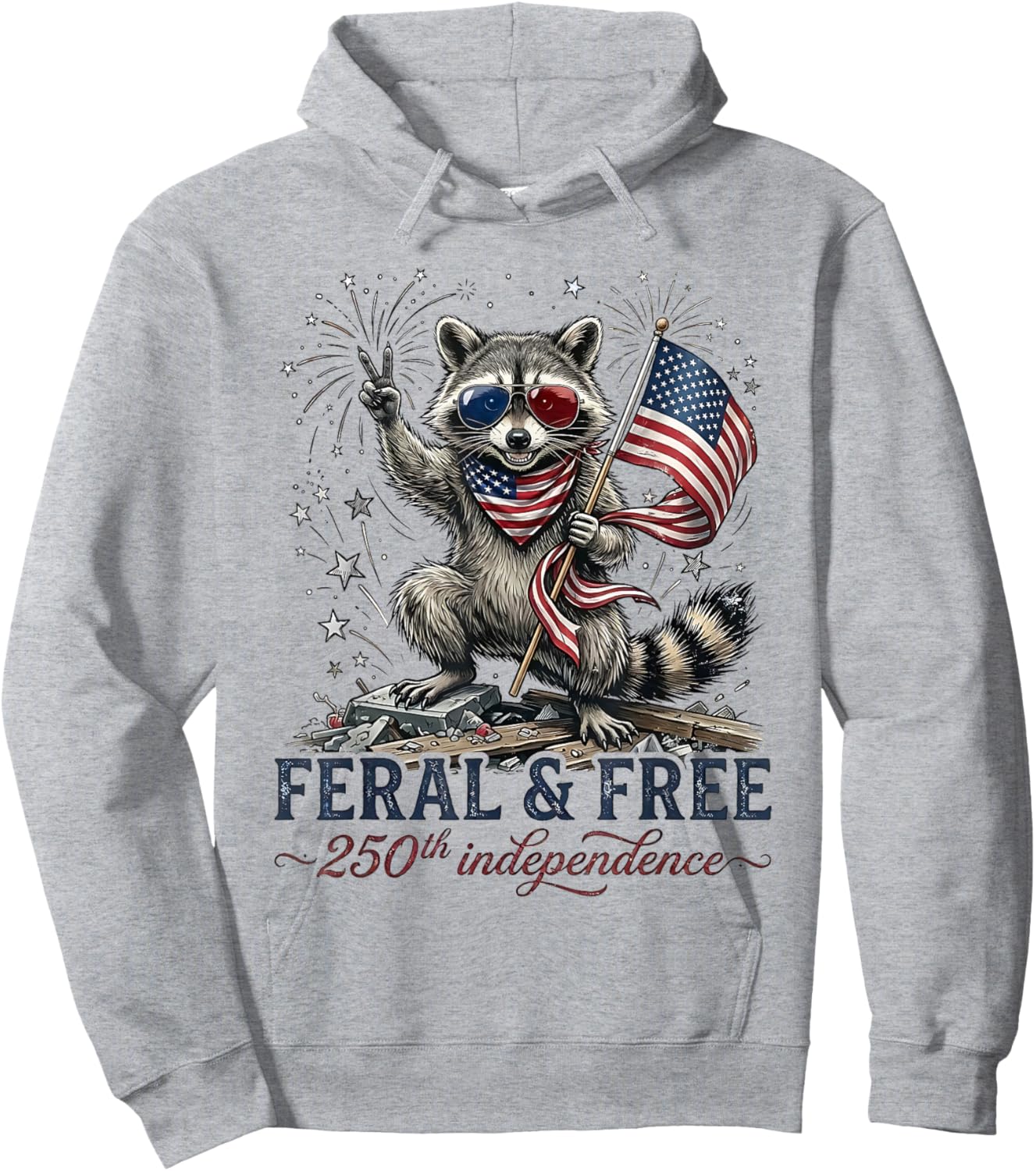 Feral and Free 250th Independence Raccoon USA Hoodie - Hoodie | Ash