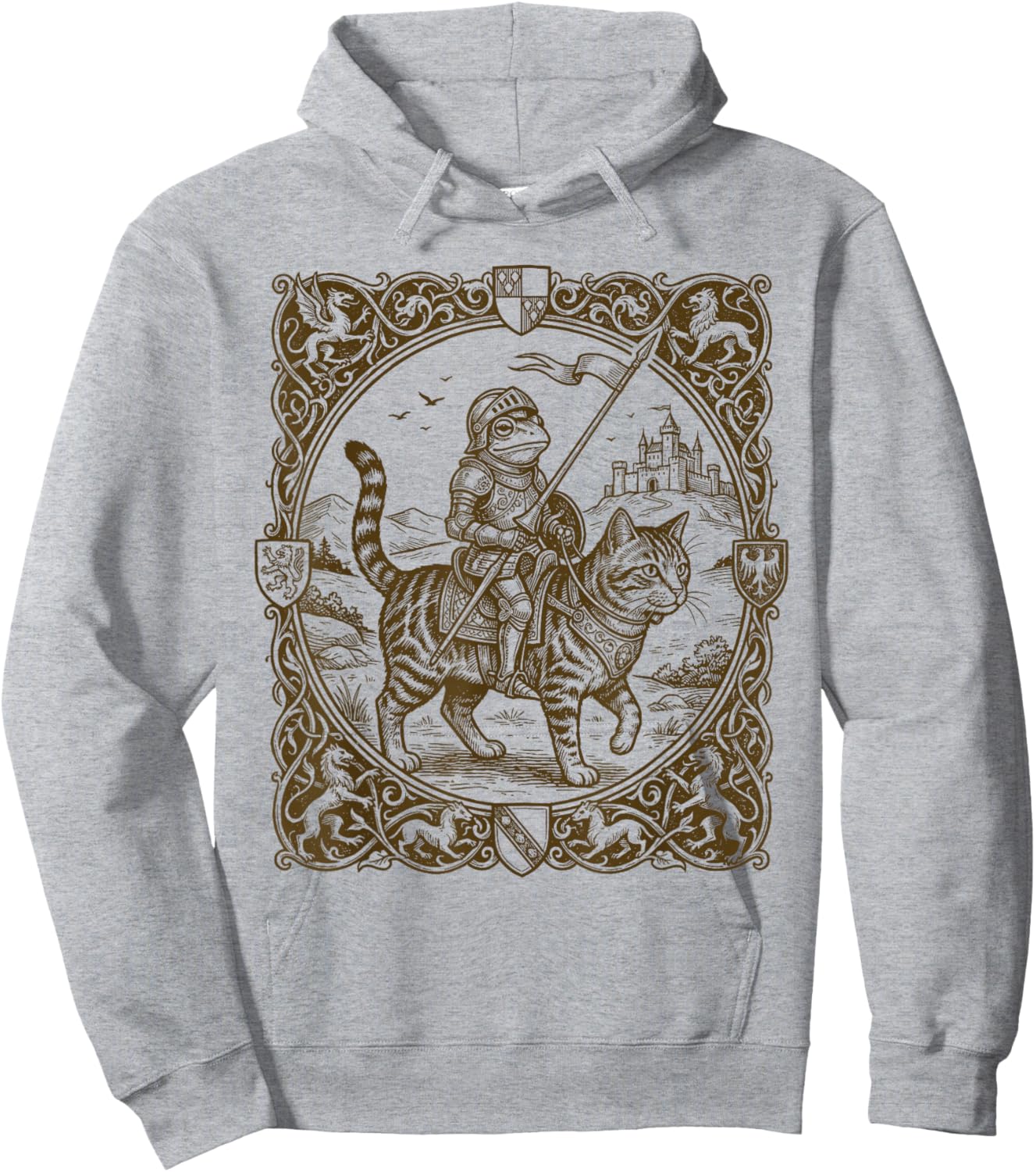 Medieval Frog On Cat Hoodie - Hoodie | Ash