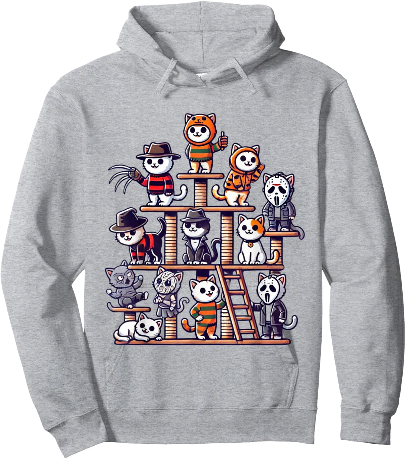 Funny Horror Movie Cats Playing On Cat Tree Hoodie - Hoodie | Ash