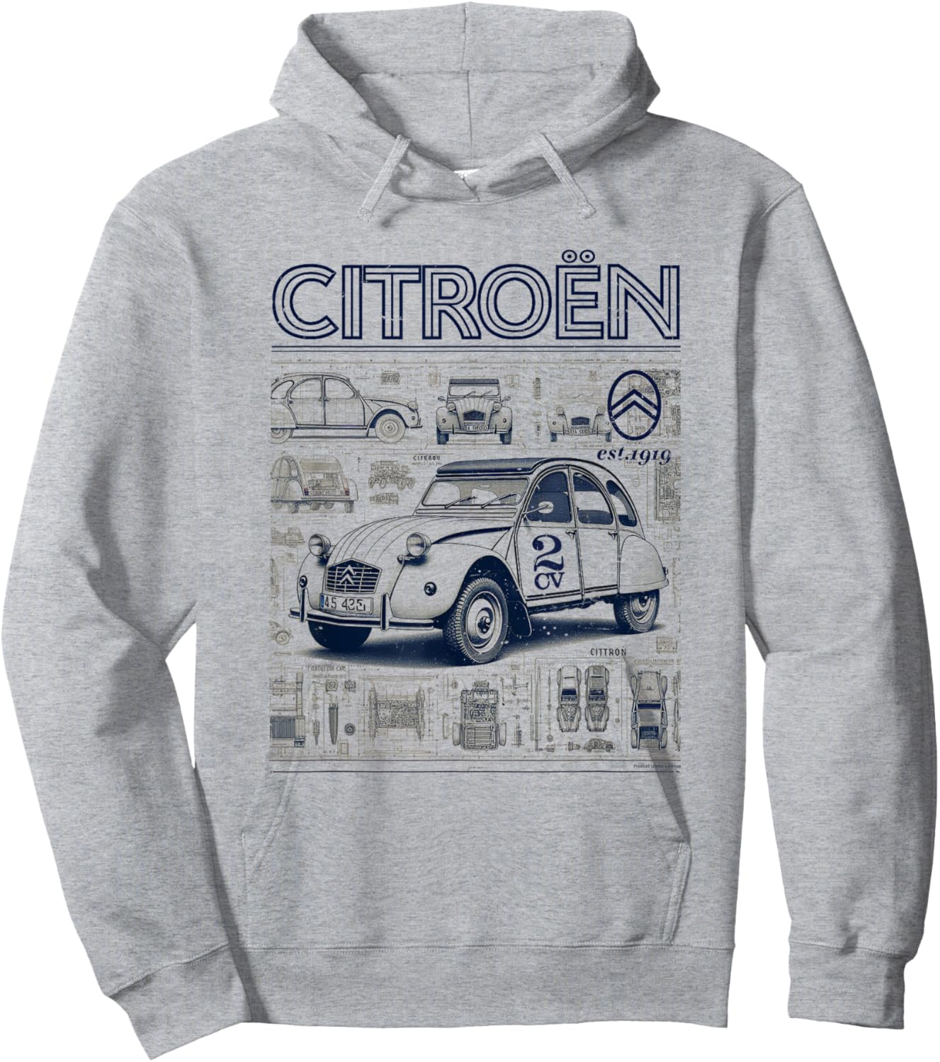 Citroën 2CV Retro Schematics Est 1919 Hoodie - Hoodie | Ash