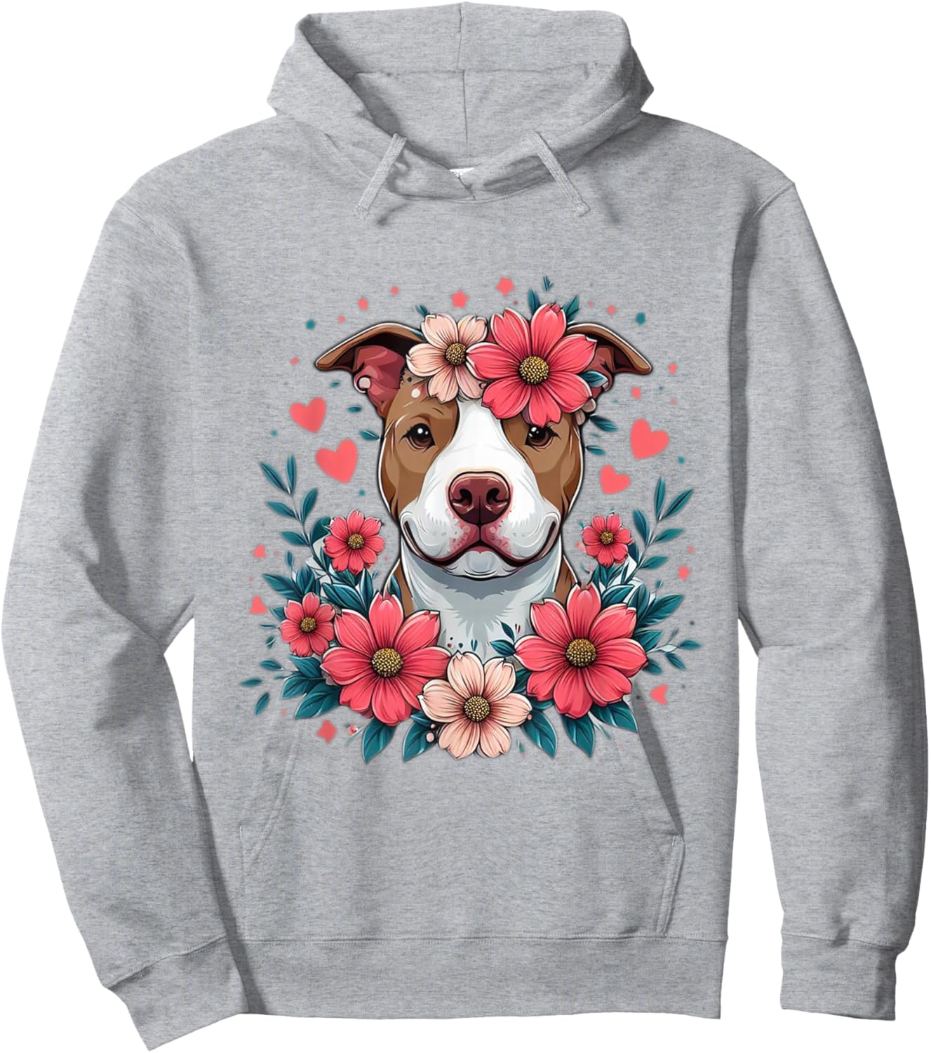 Pitbull Love/Pitbull Dog Flowers/Funny Pitbull Hoodie - Hoodie | Ash