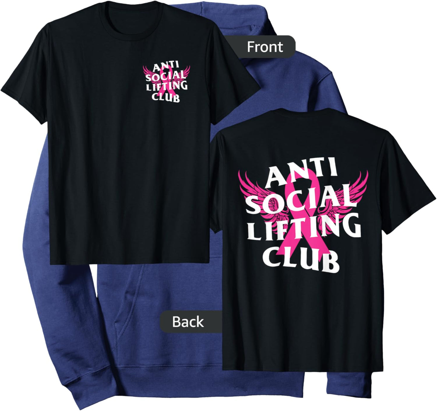 Anti Social Lifting Club: Breast Cancer Hoodie - Hoodie | Navy