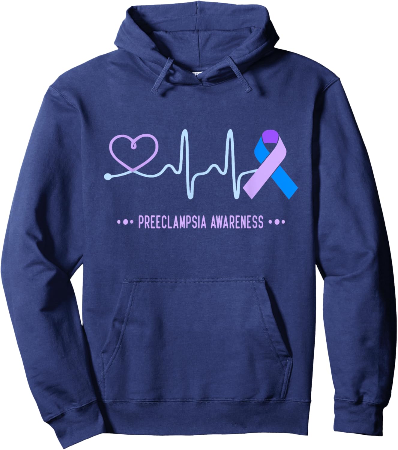 Preeclampsia Awareness Heartbeat Ribbon Hoodie - Hoodie | Navy