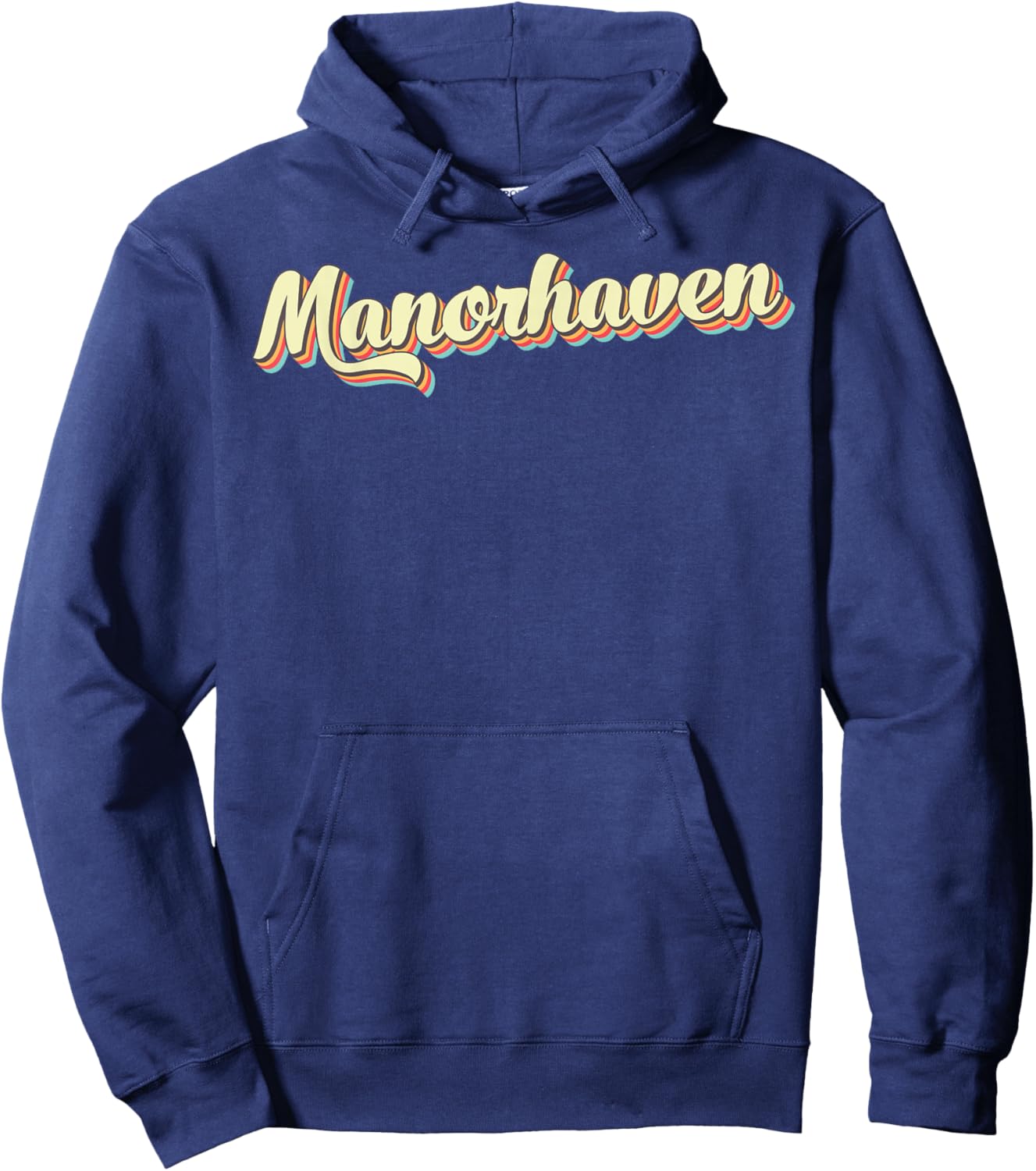 Manorhaven Retro Art Baseball Font Vintage Hoodie - Hoodie | Navy
