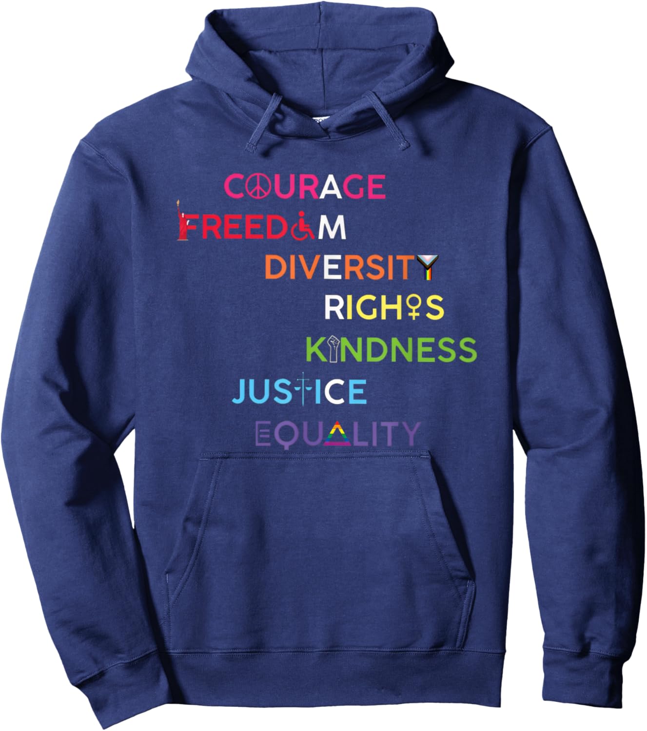 America Courage Freedom Diversity Human Rights Hoodie - Hoodie | Navy