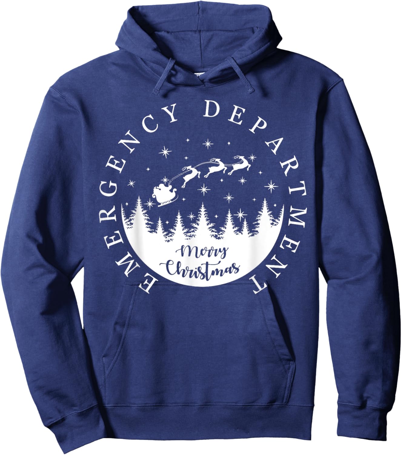 Emergency Department ER Nurse Christmas Outfit -Adults Black Small Modern Christmas Solid Short Sleeve Christmas-themed Emergency Room Tech Nurse Hoodie - Hoodie | Navy