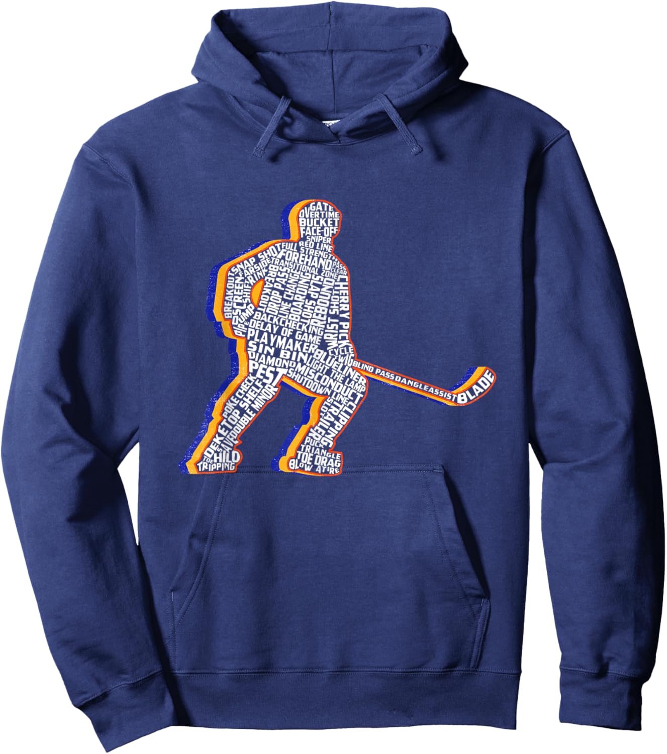 Retro Ice Hockey Player Kids Boys Youth Teens Hoodie - Hoodie | Navy