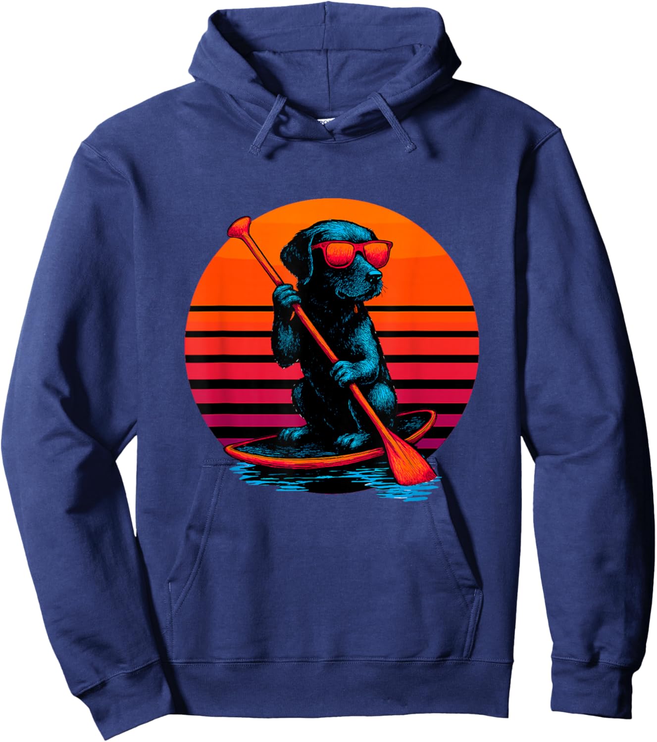 Retro Dog with Paddle Board Paddleboarder Hoodie - Hoodie | Navy