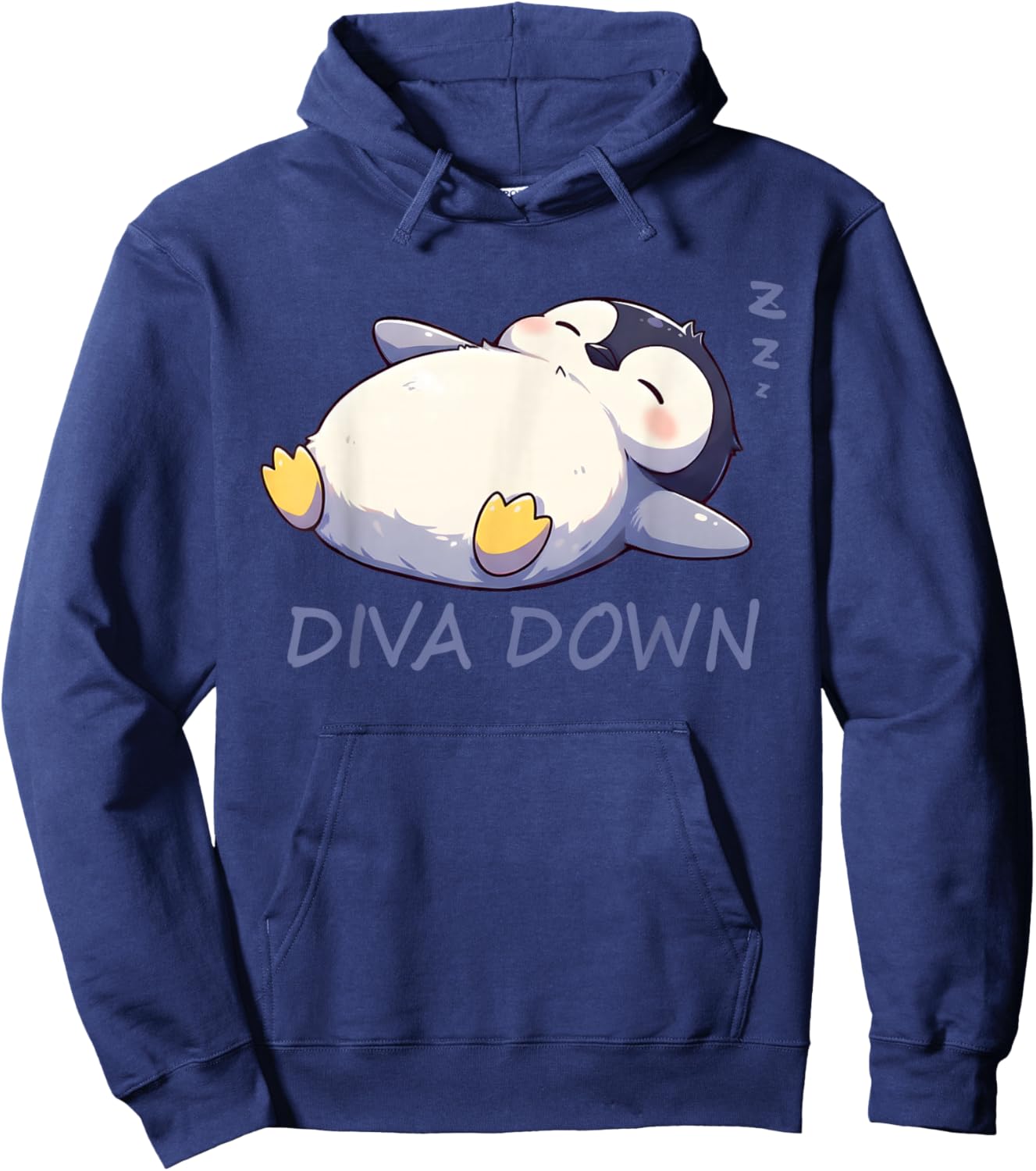 Funny Diva Down Cute Penguin Sleepin Hoodie - Hoodie | Navy